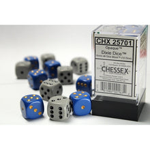 Chessex D6 DiceOpaque 16mm d6 Dixie Dice 12-Die Set 6 Blue/yellow, 6 Dark Grey/black
