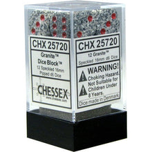D6 Dice Speckled 16mm Granite 12 Dice in Display