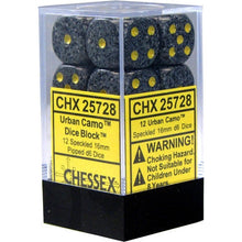D6 Dice Speckled 16mm Urban Camo 12 Dice in Display