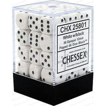 D6 Dice Opaque 12mm White/Black 36 Dice in Display