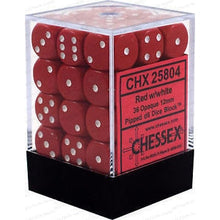 D6 Dice Opaque 12mm Red/White 36 Dice in Display