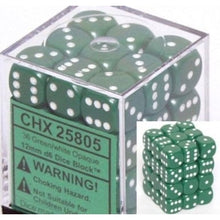 D6 Dice Opaque 12mm Green/White 36 Dice in Display