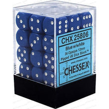 D6 Dice Opaque 12mm Blue/White 36 Dice in Display