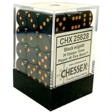 Chessex D6 Opaque 12mm d6 Black/gold Dice Block 36 dice
