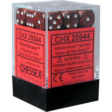 D6 Dice Speckled 12mm Silver Volcano 36 Dice in Display
