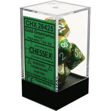 D7-Die Set Dice Gemini Polyhedral Gold-Green/White 7 Dice in Display