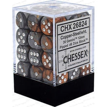 Chessex D6 Gemini 12mm d6 Copper-Steel/white Dice Block 36 dice