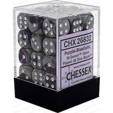 D6 Dice Gemini 12mm Purple-Steel/White 36 Dice in Display