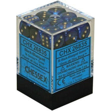 D6 Dice Gemini 12mm Black-Blue/Gold 36 Dice in Display