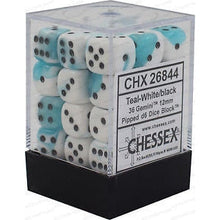 D6 Dice Gemini 12mm Teal-White/Black 36 Dice in Display