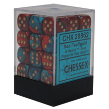 Chessex D6 Gemini 12mm d6 Red-Teal/gold Dice Block 36 dice