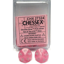 Chessex D10 Dice Ghostly Glow Pink/silver Set of Ten d10s