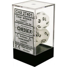 D7-Die Set Dice Frosted Polyhedral Clear/Black 7 Dice in Display