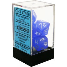 D7-Die Set Dice Frosted Polyhedral Blue/White 7 Dice in Display