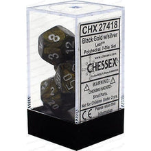 D7-Die Set Dice Leaf Polyhedral Black Gold/Silver 7 Dice in Display