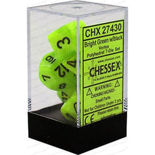 D7-Die Set Dice Vortex Polyhedral Bright Green/Black 7 Dice in Display