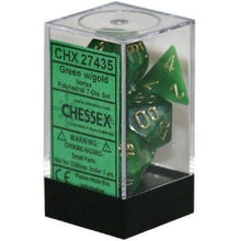 D7-Die Set Dice Vortex Polyhedral Green/Gold 7 Dice in Display