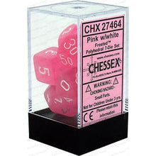 D7-Die Set Dice Frosted Polyhedral Pink/White 7 Dice in Display