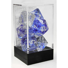 D7-Die Set Dice Nebula Polyhedral Dark Blue/White 7 Dice in Display