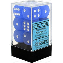 D6 Dice Frosted 16mm Blue/White 12 Dice in Display