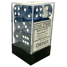 D6 Dice Nebula 16mm Black/White 12 Dice in Display