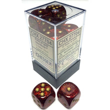 Chessex D6 Glitter 16mm d6 Ruby/gold Dice Block 12 dice