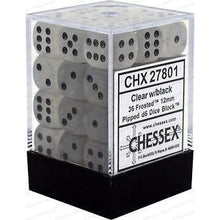 Chessex D6 Frosted 12mm d6 Clear/black Dice Block 36 dice