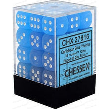 D6 Dice Frosted 12mm Caribbean Blue/White 36 Dice in Display