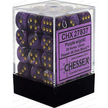 Chessex D6 Vortex 12mm d6 Purple/gold Dice Block 36 dice