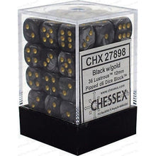 Chessex D6 Lustrous 12mm d6 Black/gold Dice Block 36 dice