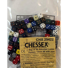 BULK D6 Dice Assorted Loose Opaque 12mm with Pips 50 Dice in Bag