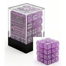 D6 Dice Frosted 12mm Purple/White 36 Dice in Display