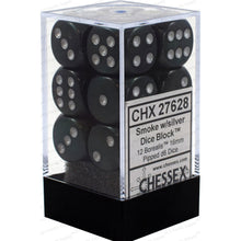 D6 Dice Borealis 16mm Light Smoke/Silver 12 Dice in Display