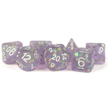 MDG Resin Icy Opal Dice Set 16mm Polyhedral - Purple with Silver Numbers