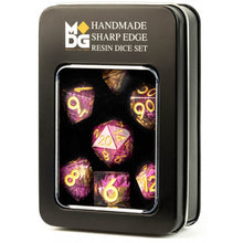 MDG Handcrafted Sharp Edge Resin Dice Set Thousand Day Red