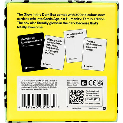Cards Against Humanity Family Edition First Expansion Glow In The Dark Box Game