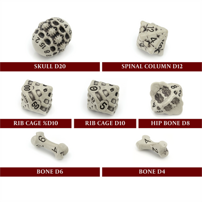 D7-Die Set Dice Skull & Bone Full 7 Dice Set - Cleaned Bone White