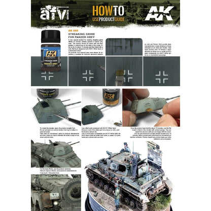 AK Interactive Weathering Products Streaking Grime for Panzer Grey Vehicles 35mL