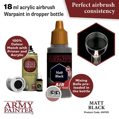 Army Painter Warpaints Air Matt Black Acrylic Paint 18mL