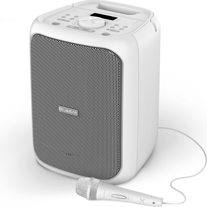 BlueAnt Portable X5 Bluetooth Party Speaker Light Up Microphones White X5-WH - SuperOffice