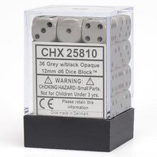 Chessex 25810 Opaque 12mm d6 Dark Grey/Black Block 36