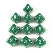 Chessex 26205 Opaque Green/White Set of Ten d10s