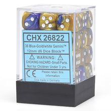Chessex 26822 Gemini 12mm d6 Blue-Gold/White Block 36