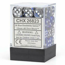 Chessex 26823 Gemini 12mm d6 Blue-Steel/White Block Block 36