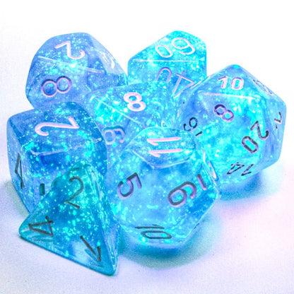 Chessex 27586 Borealis Polyhedral Sky Blue/White Luminary 7-Die Set
