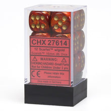 Chessex 27614 Scarab 16mm d6 Scarlet/Gold Block 12