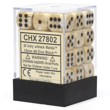 Chessex 27802 Marble 12mm d6 Ivory/Black Block 36
