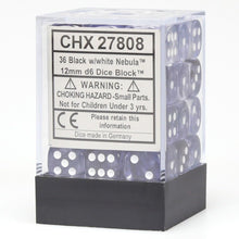 Chessex 27808 Nebula 12mm d6 Black/White Block 36
