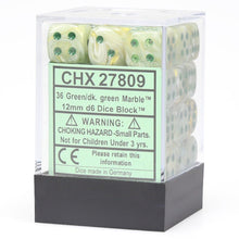 Chessex 27809 Marble 12mm d6 Green/Dark Green Block 36