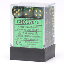 Chessex 27815 Scarab 12mm d6 Jade/Gold Block 36